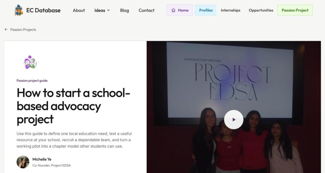 EC Database founder story: how Project EDSA's co-founder started a school-based advocacy project