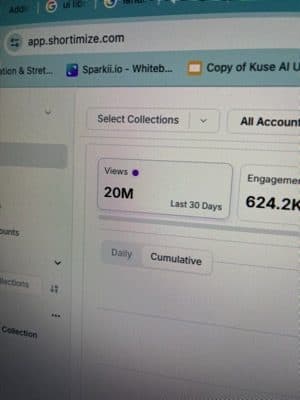Analytics dashboard showing 20M views