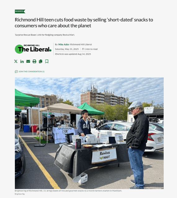 York Region newspaper article about Reviva Mart